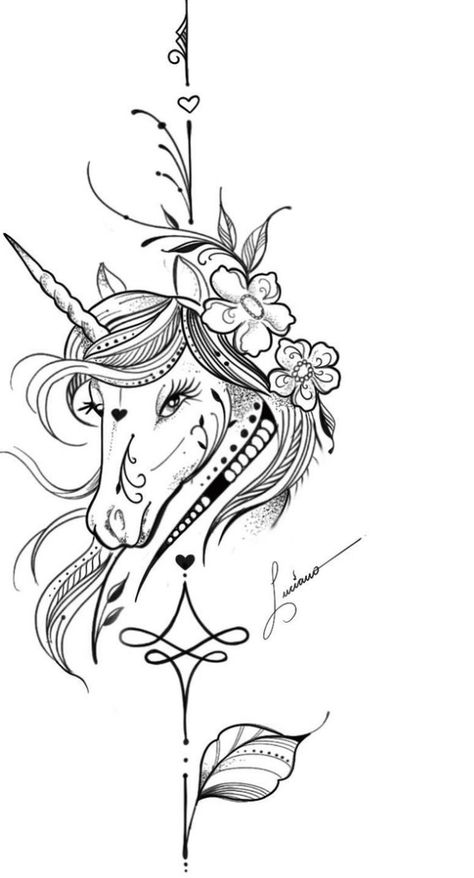 Unicorn Tattoo Ideas Unique, Unicorn Tattoos For Women, Unicorn Line Art, Tattoo Designs Shoulder, Unicorn Tattoo Ideas, Lady Gaga Tattoo, Unicorn Tattoo Designs, Tummy Tattoo, Simple Heart Tattoos