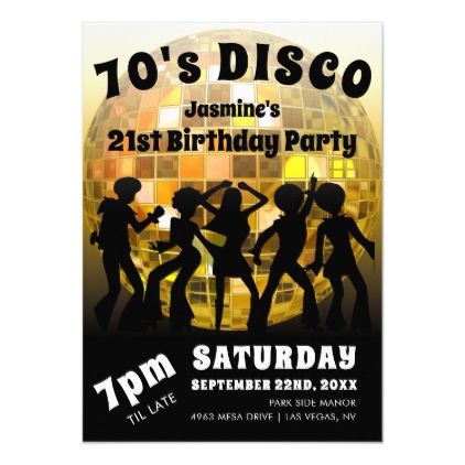 70's Disco Birthday | Gold Glitter Ball Invitation Birthday Dinner Menu Cards, Music Birthday Invitation, Birthday Dinner Menu, Ball Invitation, Studio 54 Party, Disco Birthday, 70's Disco, Disco 70s, Glitter Ball