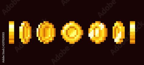 Stock Image: Gold coin animation frames for 16 bit retro video game. Pixel art vector set 16bit Pixel Art, Coin Pixel Art, Coin Animation, Video Game Pixel Art, Retro Games Pixel, Game Pixel Art, Animation Frames, Game Sprites, Pixel Animation