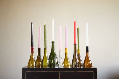 Wine bottle candle centerpiece