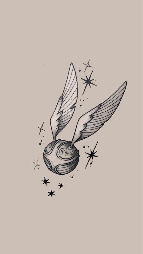 Anime Sketch Manga, Harry Potter Tattoo Unique, Hedwig Tattoo, Golden Snitch Tattoo, Snitch Tattoo, Harry Potter Snitch, Harry Potter Sketch, Harry Potter Tattoos, Harry Potter Tattoo