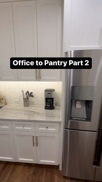 Southern Legacy Designs LLC on Instagram: "Office to Pantry Part 2: Pantry island made sense. Drop zone for groceries, prep area for baking & kids lunches. This room has existing large windows, so we couldn’t add pantry shelves on that wall, so we decided on a prep island instead. Best decision ever! #kitchendecor #schoollunches #pantry #kitchencabinets #kitchengoals #kitchenlife #hgtv #organization #baking #bakinglove #bakingfromscratch #bakingtime" Pantry With Desk, L Shaped Pantry, Pantry Island, Instagram Office, Pantry Shelves, Kids Lunches, Drop Zone, Pantry Shelf, Baking With Kids