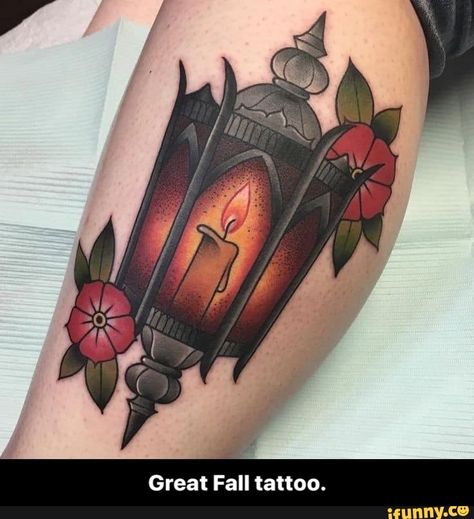 Cool Meaningful Tattoos, Lantern Tattoo Design, Lamp Tattoo, Tattoo Designer, Lantern Tattoo, Autumn Tattoo, Candle Tattoo, Light Tattoo, Wolf Tattoo Design