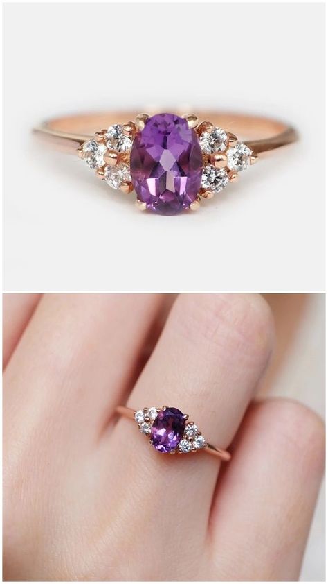 Purple Gem Ring, Amethyst Engagement Ring Gold, Amethyst Jewelry Ring, Amethyst Birthstone Ring, Oval Amethyst Ring, Vintage Engagement Rings Simple, Diamond Ring Oval, Gemstones Rings, Cute Promise Rings