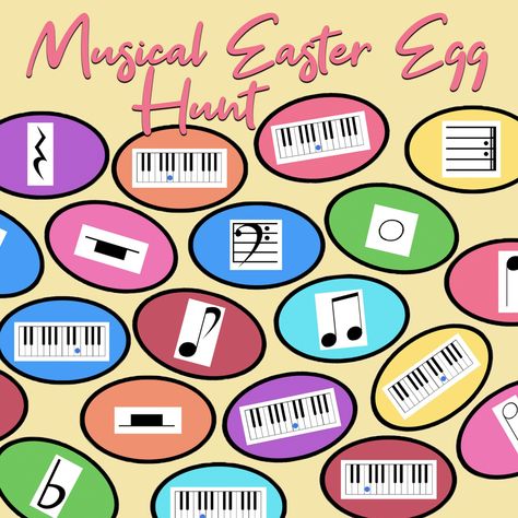 Here is a fun Easter freebie that you could adapt for online lessons! The Musical Easter Egg Hunt includes 21 Easter egg flashcards - each card includes a musical symbol or a note on the keyboard. Students go on an "Easter egg hunt" and identify the symbols on the eggs. You could even "hide" a few eggs visible on your camera for your online students and have them identify the symbols, or find the symbols in their music. Easter Music, Online Party Games, Music Activities For Kids, Easter Games For Kids, Piano Games, Egg Game, Online Games For Kids, Easter Games, Music Lesson