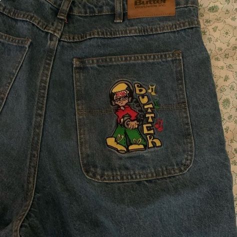 Jnco Jeans Outfit Women, Baggy Jeans Ideas, Butter Goods Jeans, Butter Goods Clothing, Butter Clothing, Very Baggy Jeans, Butter Pants, Saggy Jeans, Poshmark Clothes