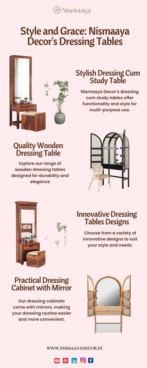 Stylish Dressing Cum Study Tables by Nismaaya Decor Unique Dressing Table, Wooden Dressing Table, Dressing Table Design, Table Designs, Dressing Tables, Study Table, Style And Grace, Dressing Table, Daily Routine