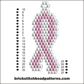 Small Pink Ribbon Free Brick Stitch Beaded Earring Pendant Pattern Labeled Color Chart Beaded Pendant Pattern, Free Brick Stitch Patterns, Free Brick Stitch Earring Patterns, Beaded Ribbon, Brick Stitch Pattern Free, Brick Stitch Earrings Pattern, Beaded Earrings Native, Beaded Earrings Diy, Beading Patterns Free