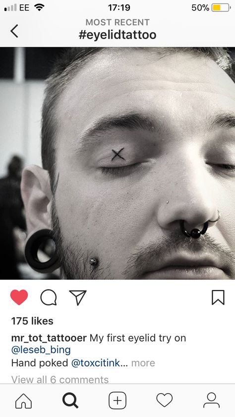 Xs on both or Bad Dreams on eyelids Eye Lid Tattoos, Eyelid Tattoo, Face Tats, Hand Poke, Bad Dreams, Eye Tattoo, Little Tattoos, Body Mods, Nostril Hoop Ring