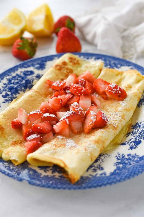 Swedish Pancakes for One are light and tender and come together in minutes. Top them with your favorite fresh berries, a squeeze of lemon juice and a dusting of powdered sugar. Swedish Pancakes Recipe, Pancakes For Two, Pancakes For One, Breakfast Cake Recipes, Swedish Pancakes, French Crepes, Breakfast Cake, Pancakes And Waffles, Family Favorite Meals