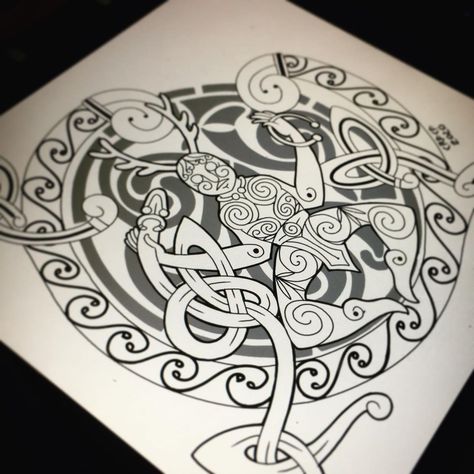 Fiskr Art on Instagram: “[COMMISSION] cernunnos #cernunnos #design #knotwork #tattoo #necktattoo #celtic #celticdesign #serpent #torc” Cernunnos Art, Cernunnos Tattoo, Knotwork Tattoo, Celtic Design, Celtic Designs, Neck Tattoo, Celtic Knot, Tattoo Design, Art Sketches