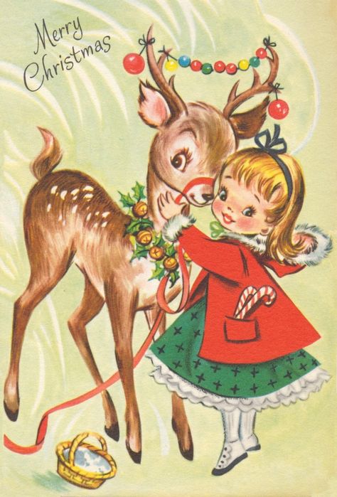 Images Noêl Vintages, Reindeer Card, Vintage Holiday Cards, Illustration Noel, Vintage Christmas Images, Deer Christmas, Old Christmas, Old Fashioned Christmas, Oh Deer