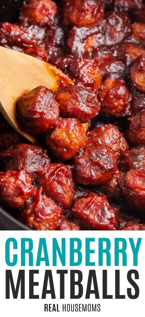 Cranberry Meatballs (Slow Cooker) ⋆ Real Housemoms Meatball Appetizer Crockpot, Whole Berry Cranberry Sauce, Meatballs Crockpot, Super Easy Appetizers, Cranberry Meatballs, Meatball Appetizer Recipe, Crock Pot Food, Leftover Cranberry Sauce, Appetizer Meatballs