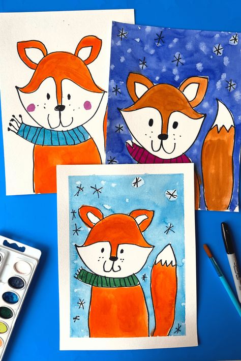 Winter Directed Drawing For Kids, Christmas Directed Drawing For Kids, Winter Directed Drawing, Winter Fox Art, Directed Drawing For Kids, Brain Craft, Winter Drawings, Crafts By Season, Winter Designs