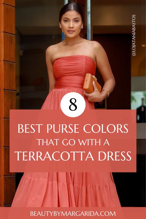 Woman in a terracotta dress with a brown purse Terracotta Dresses, Rust And Terracotta, Terracotta Dress, Black Sling Bag, Rust Color Dress, Dress Purse, Poses Women, Best Purses, Chic And Elegant