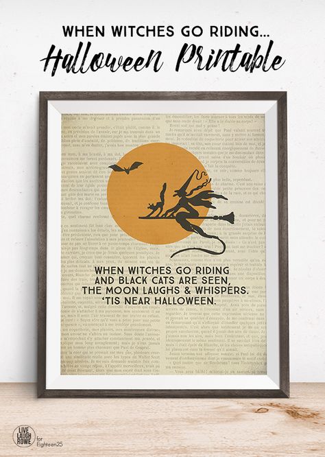 FREE Halloween Printable "When witches go riding and black cats are seen, the moon laughs and whispers tis' near Halloween." Halloween Subway Art, When Witches Go Riding, Free Halloween Printables, Halloween Printables Free, Halloween Cans, Halloween Fonts, Halloween Printable, Graphics Fairy, Holiday Printables