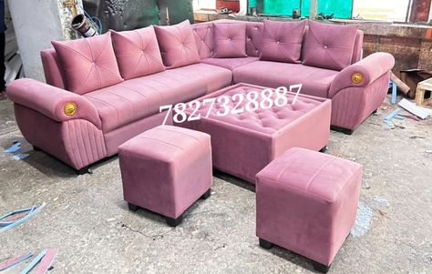 L-SHAPE SOFA SET WITH CENTRE TABLE AND TWO PUFFY. The sofa set comes with a centre table. All types of sofas are made here. More designs are available. We are a manufacturer. Only make on order. BinSha Furniture Shop Address- Shop No-13/1, Indra Nursery, Badarpur Border, Badarpur, New Delhi- 110044. Opposite Badarpur Metro Station. Nearby Agarwal sweet. Call:- 078273 28887 Social Media. Pinterest:- https://in.pinterest.com/binsha_furniture Insta:- https://www.instagram.com/binshafur... L Type Sofa, L Shape Sofa Set, Sofa Wood Frame, Shape Sofa, L Shape Sofa, Centre Table, Living Room Sofa Design, Sofa Frame, Types Of Sofas