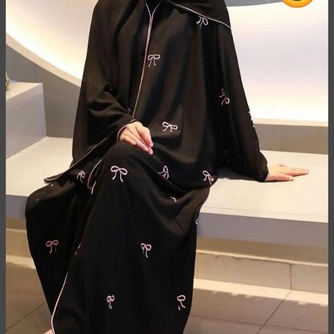 BOW ABAYA available @hidayaa_boutique Bow Abaya Design, Abaya Fashion Black Simple, Abaya Fashion Black, Aesthetic Abaya, Simple Abaya Designs, Burkha Designs, Wedding Abaya, Food Doctor, Abaya Design