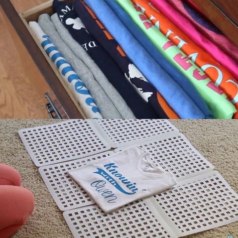 DIY shirt folder made with dollar store dish mats & duct tape | Dollar Store Organization Ideas Laundry Room Organization Diy, Laundry Folder, Homemade Shirts, Shirt Organization, Folder Diy, Kids Clothes Organization, Laundry Kitchen, Dollar Tree Hacks, Store Hacks