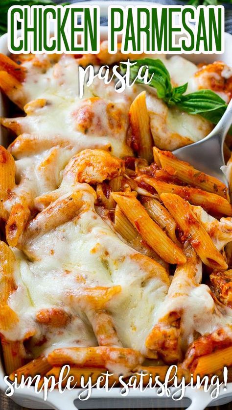 Chicken Parmesan Noodles Pasta, Parmesan Chicken With Pasta, Chicken In Pasta Sauce, Pasta With Chicken And Marinara Sauce, Shredded Chicken Marinara Recipes, Chicken Mariana Pasta, Parmasean Chicken Pasta Recipes, Chicken And Pasta With Red Sauce, Chicken Marinara Pasta Bake