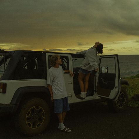 let’s dance under the stars until the sun comes up 🪐✨🌝 Camp Engagement Photos, Camping Couple Photos, Jeep Couple, Jeep Photoshoot, Aesthetic Engagement Photos, Dance Under The Stars, Jeep Beach, Camping Couple, Aesthetic Engagement