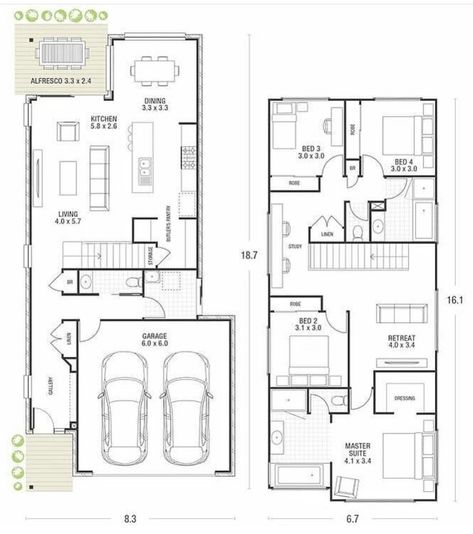 Summer House Layout Floor Plans, Double Storey House Plans, Two Storey House Plans, Log Cabin Floor Plans, Narrow House Plans, Bungalow Floor Plans, Duplex Plans, Two Story House Plans, Beach House Plans