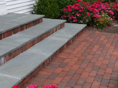 Bluestone Steps with Red Clay Risers and Walkway - Traditional - Landscape - Chicago - by Van Zelst Inc | Houzz Red Clay Bricks, Bluestone Steps, Bluestone Walkway, Chicago Landscape, Brick Steps, Step Treads, Brick Walkway, Garden Steps, Brick Exterior House