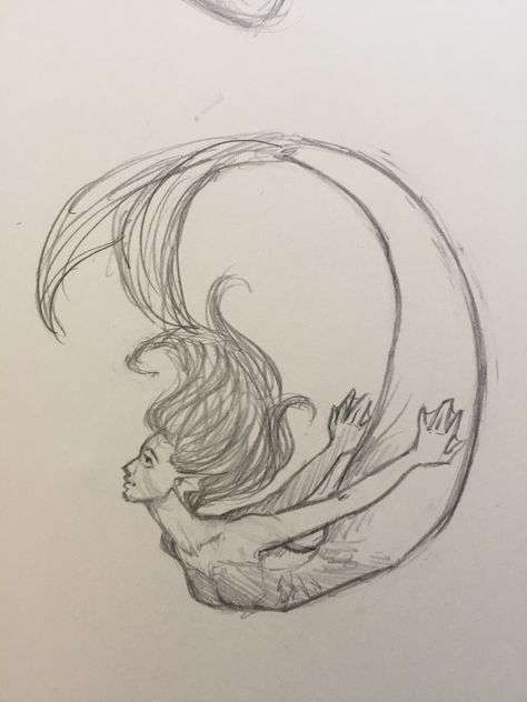 Mermaid... Mermaid Body Sketch, Cute Siren Drawing, Mermaid Drawings Aesthetic, Evil Siren Drawing, Mermaid Drawings Sketches, Mermaid In Water Drawing, Sleeping Mermaid Drawing, Mermaid Drawing Aesthetic, Mermaid Figure Drawing