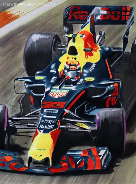 Watercolors — Kevin Paige Art Laptop Drawing, Bright Abstract Art, Red Bul, Bull Painting, Red Bull F1, F1 Art, Racing Art, Doodle Inspiration, Gcse Art