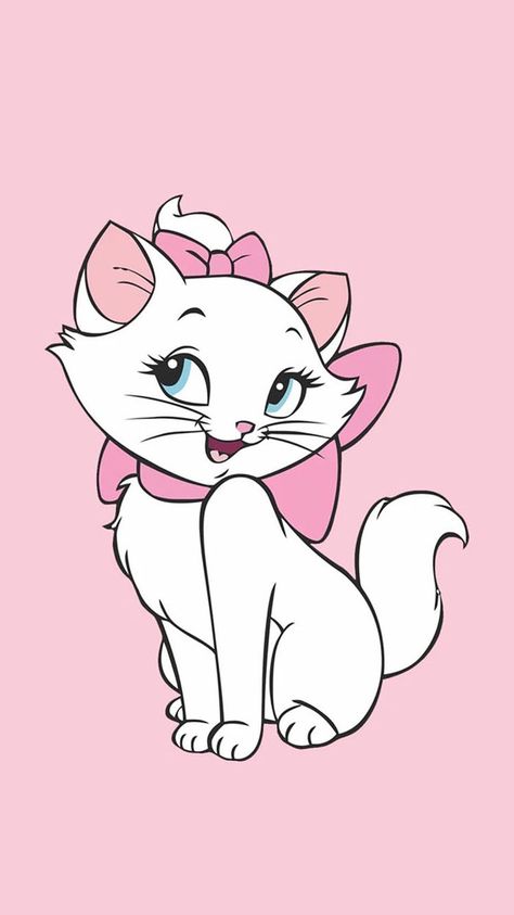 Lulu Caty Pink, Marie Cat Wallpaper Iphone, Disney Cats Wallpaper, Marie Aristocats Icon, Marie Cat Aesthetic, Marie Cat Wallpapers, Arista Cats, Pink Cartoon Aesthetic, Pink Cat Cartoon