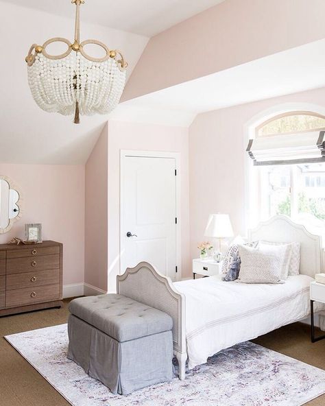 This room is as sweet as the paint color -- "Melted Ice Cream" by Benjamin Moore. We just posted a few rooms from our #foothilldriveproject on the blog today!!!! Click the link in our profile to shop the pic and check out the blog post! Melted Ice Cream, Pink Bedroom Design, Pink Paint Colors, Pink Paint, Design Del Prodotto, Big Girl Rooms, Pink Bedroom, Pink Room, Bedroom Paint