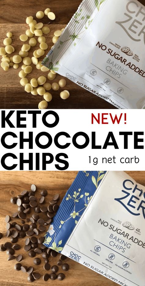 Keto Friendly Chocolate Chips for Your Favorite Keto Cookies! [2019] Choc Zero, Keto White Chocolate, Keto Friendly Ice Cream, High Protein Low Carb Snacks, Easy Low Carb Snacks, Sugar Free Baking, Keto Cookie Recipes, Keto Tips, Sugar Free Candy