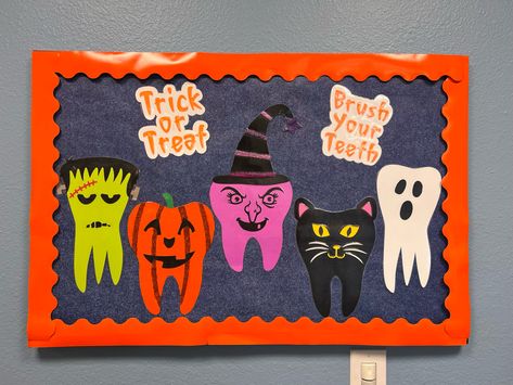 Halloween Character Teeth, Pediatric Dental Office Halloween Bulletin Board, Halloween Teeth, October Board Halloween Health Bulletin Boards, Dental Bulletin Board Ideas, Bulletin Board Halloween, Office Bulletin Board, Dental Halloween, Health Bulletin Boards, Office Bulletin Boards, Halloween Teeth, Halloween Bulletin Boards