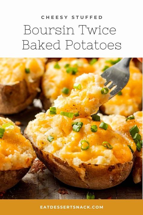 Twice Baked Potatoes With Boursin Cheese, Boursin Baked Potato, Boursin Twice Baked Potato, Boursin Scalloped Potatoes, Boursin Potatoes, Boursin Cheese Appetizers, Boursin Recipes, Potato Side Dishes Easy, Creamy Orzo