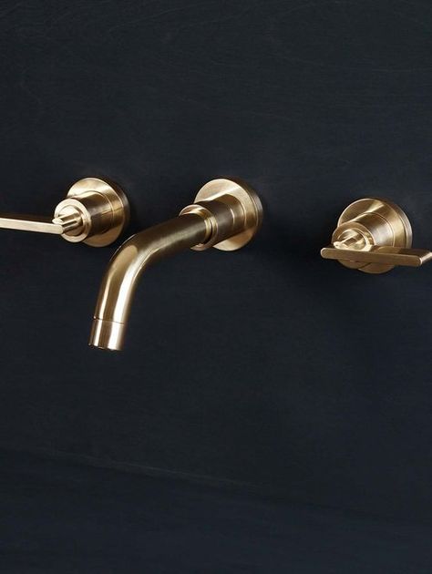 Studio Ore, Brass Taps, Showers Bathroom, Wall Mounted Bath Taps, Waterfall Taps, Bathroom Sanitary, Awesome Houses, Brass Wall Hanging, Wall Mounted Taps