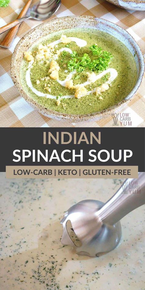 Learn how to make Indian spinach soup! Palak soup is a staple of Indian cuisine that's nutrient-dense and sublimely savory. Paleo Stew, Soup Indian, Indian Spinach, Keto Spinach, Spinach Soup Recipe, Keto Lunches, How To Make Spinach, Keto Soups, Low Carb Easy