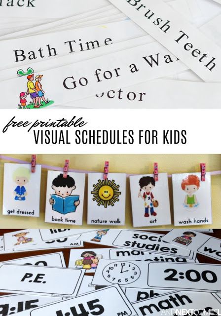 Free visual schedule printables to help kids with daily routines & transitions from And Next Comes L Toddler Visual Schedule, Schedules For Kids, Visual Schedule Printable, Visual Schedule Preschool, Schedule Printable Free, Daily Routine Chart For Kids, Visual Timetable, Picture Schedule, Daily Routine Chart