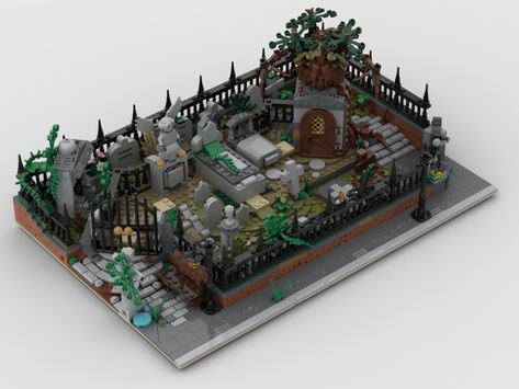 Modular Graveyard MOC and Hidden Side 70420 set stand from BrickLink Studio [BrickLink] Lego Halloween, Lego Display, Studio Gallery, Lego Harry Potter, Lego Art, A Stand, Graveyard, Big Ben, Lego