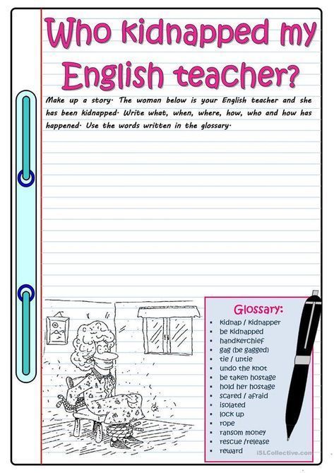 This is a great writing exercise to practice writing a narrative. Keywords and drawings are given. Activities For College Students, Fun Writing Activities, Writing Planning, Picture Description, English Teaching, English Classroom, English Language Teaching, English Lessons For Kids, English Activities