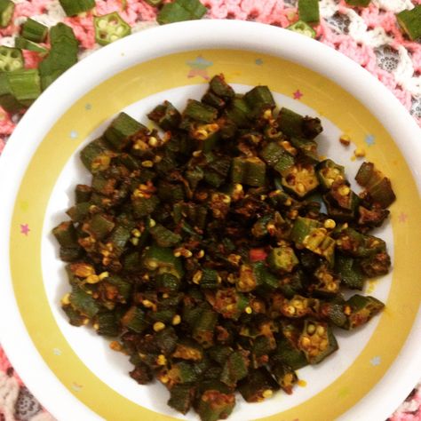 Ladyfinger fry https://tangyreview.wordpress.com/ Lady Fingers Recipe Indian, Ladyfingers Recipe Indian, Ladyfingers Recipe, Lady Fingers Recipe, Lady Fingers, Egg Recipes, Palak Paneer, Brussel Sprout, Vegetarian Dishes