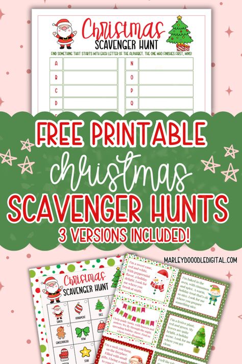 Bring the fun of a scavenger hunt to your Christmas celebration with these free printable clues! With 3 versions to choose from—24 clue cards, picture-word cards for younger kids, and a challenging hunt for older children—these scavenger hunts are perfect for keeping kids entertained on Christmas morning, at a holiday party, or during family gatherings. Download your free printables now! Kids Christmas Scavenger Hunt Clues, Scavenger Hunt Christmas Clues, Kids Christmas Scavenger Hunt, Scavenger Hunt Clues For Kids, Christmas Scavenger Hunt Clues, Family Friendly Christmas Party, Christmas Scavenger Hunt For Kids, Printable Christmas Scavenger Hunt, Holiday Scavenger Hunt