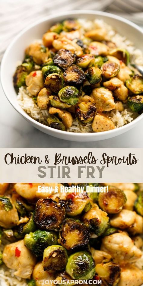 Brussels Sprout And Chicken, Ground Chicken Brussel Sprouts, Chicken Breast And Brussel Sprouts Recipes, Brussel Sprout Chicken Recipes, Chicken And Brussels Sprouts, Chicken Brussel Sprouts, Joyous Apron, Meal Prep Chicken, Balsamic Brussel Sprouts