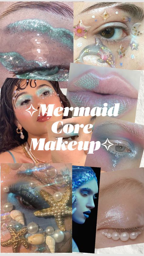 Vintage Siren Makeup, Mermaid Makeup Aesthetic, Mermaidcore Aesthetic Outfits, Mermaid Core Makeup, Mermaidcore Makeup, Mermaidcore Outfit, Pisces Fashion, Mermaidcore Aesthetic, Mermaid Outfits