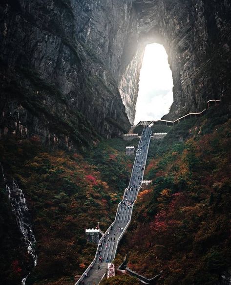 DISCOVER | TRAVEL | EXPLORE on Instagram: “The arch on Tianmen Mountain in China – known as Heaven's Gate – is the highest known instance of this natural phenomenon on the planet,…” Tianmen Mountain, Zhangjiajie, Heaven's Gate, Stairway To Heaven, China Travel, To Heaven, Travel Itinerary, Amazing Nature, Land Scape