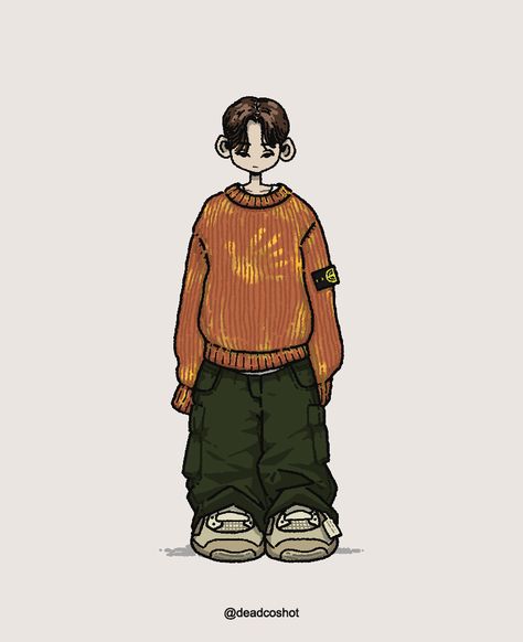 Streetwear Drawing Sketches, Streetwear Character Design, Street Style Drawing, Baggy Clothes Drawing, Streetwear Drawing, Streetwear Cartoon, Cartoon Streetwear, Hoodie Drawing, Hoodie Cartoon