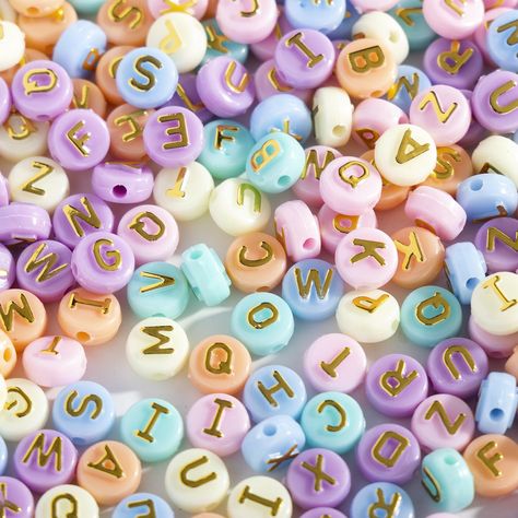 PRICES MAY VARY. 1000pcs White Acrylic Alphabet Letter Beads with raised Mix Candy Color Letter (Size--about 9.5~10mm in diameter, 6mm thick, hole: 2.3mm) Unique Raised Golden Letter: Super cute flat round Mix Candy Color acrylic beads with golden Alphabet, shiny and stylish, they will make elegant accents and add visual interest for your jewelry design. High quality acrylic material waterproof and drop resistant Wide Usage: Try to express yourself with these letter beads! fascinating beading su Bracelets Kandi, Kandi Necklace, Letter Bead Bracelets, Diy Friendship Bracelet, Bracelet Craft, Diy Bracelets Tutorials, Color Acrylic, Bracelet Craft Diy, Alphabet Beads