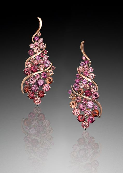 Cuvee Earrings on gradient Couture Earrings, Pink Fine Jewelry Earrings For Evening, Exquisite Multi-stone Evening Jewelry, Collectible Pink Pendant Jewelry, Artistic Pink Dangle Jewelry, Pink Tourmaline Earrings, Fine Jewelry Tourmaline In Pink, Jewelry Photoshoot, Tourmaline Earrings