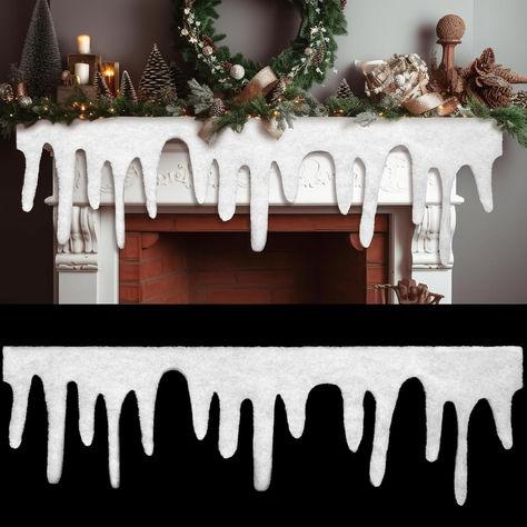 Snow Blanket Decoration Ideas, Fake Snow Decorations, Fake Snow Blanket, Snow Fireplace, Snow Table Runner, Mantle Cover, Snow Blanket, Ideas Decoracion Navidad, Snowflake Blanket