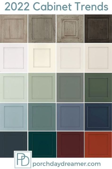 The newest cabinet color trends for kitchen and bathrooms. 20 of the best stain and color trends for kitchens and bathrooms. #kitchen #cabinet #paintcolors #2022coloroftheyear #porchdaydreamer Most Popular Kitchen Cabinet Colors 2022, Wall Cabinet Color Ideas, 2022 Kitchen Cabinet Colors, Good Cabinet Colors, What Is The Most Popular Kitchen Cabinet Color, 2022 Cabinet Trends, Best Kitchen Cabinet Colors 2022, 2022 Kitchen Cabinet Trends Colors, Unusual Kitchen Cabinet Colors