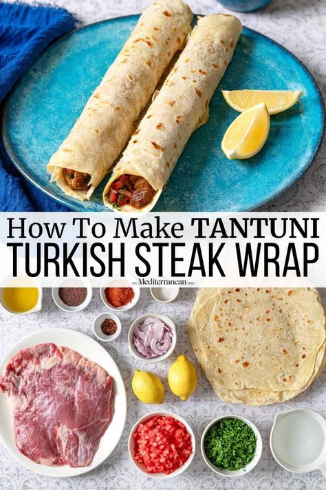 Turkish Dinner Recipes, Steak Wraps Recipes, Turkish Meals, Turkish Street Food, Turkish Doner, Lavash Bread, Tomato And Onion Salad, Steak Wraps, Affordable Meals